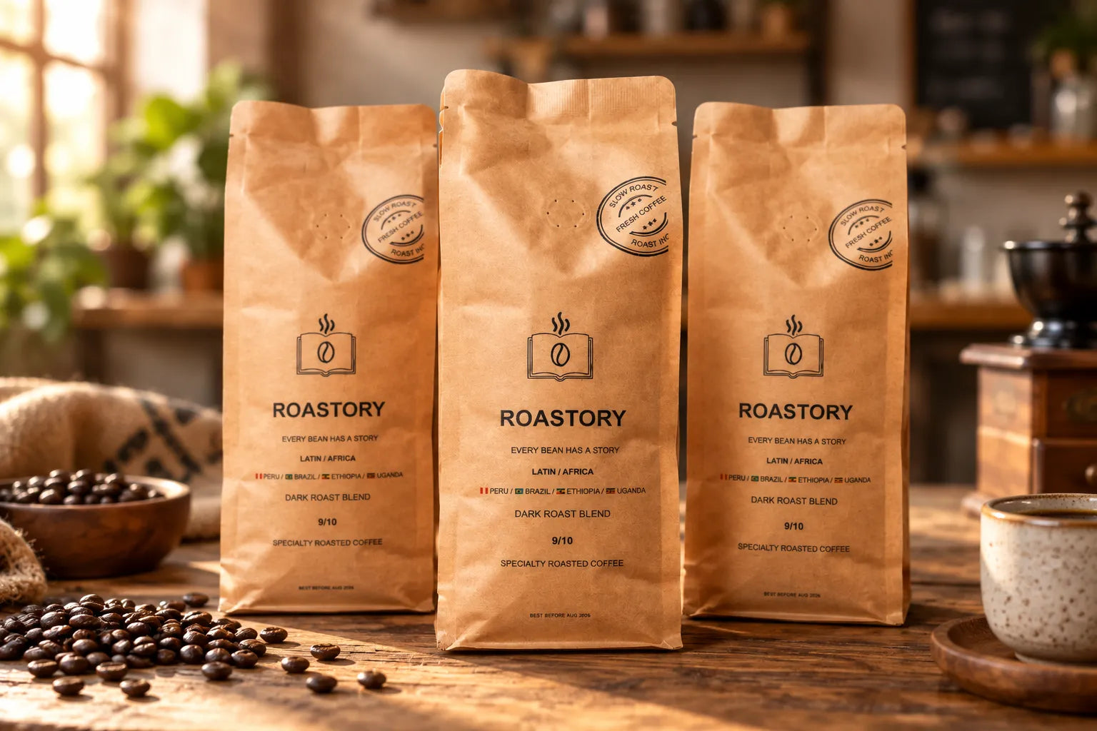 Roastory koffie verpakking, scherp in beeld