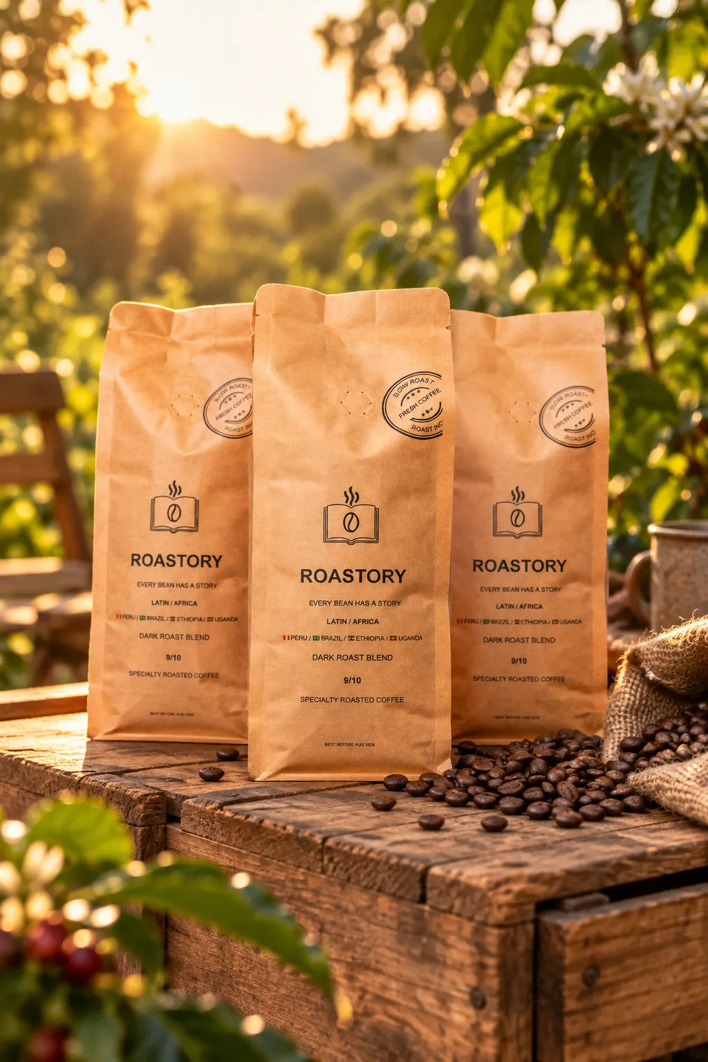 Roastory koffie zakken, warme lifestyle foto