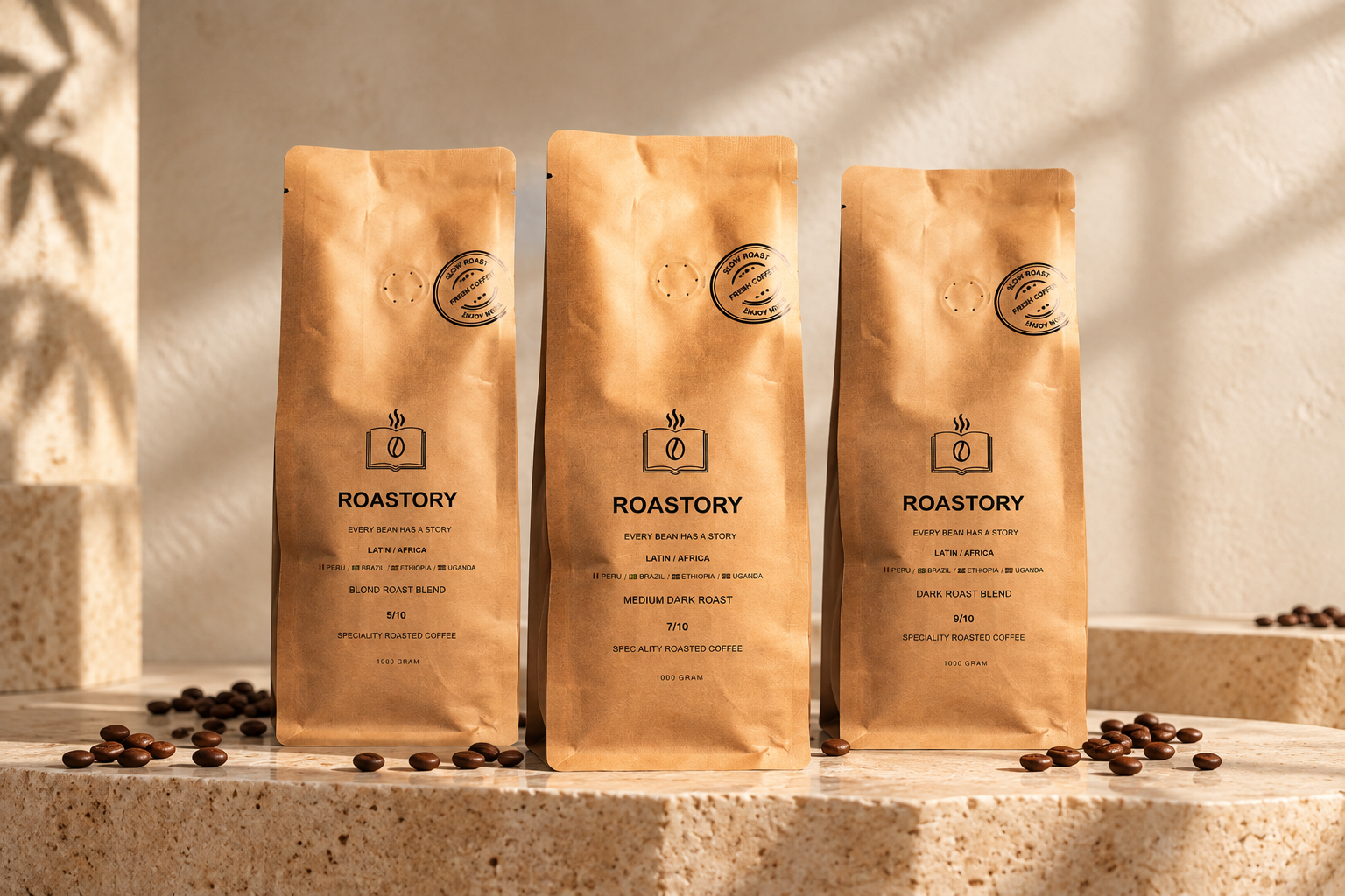 Roastory Blond, Medium en Dark Roast koffiebonen